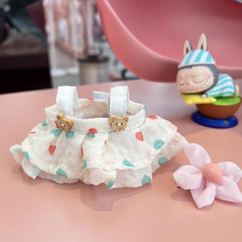 For 17Cm Labubu Doll Outfit Wrinkled Skirt Flower Hairpin Set Fisherman Hat Labubu Clothes Ropa Labubu