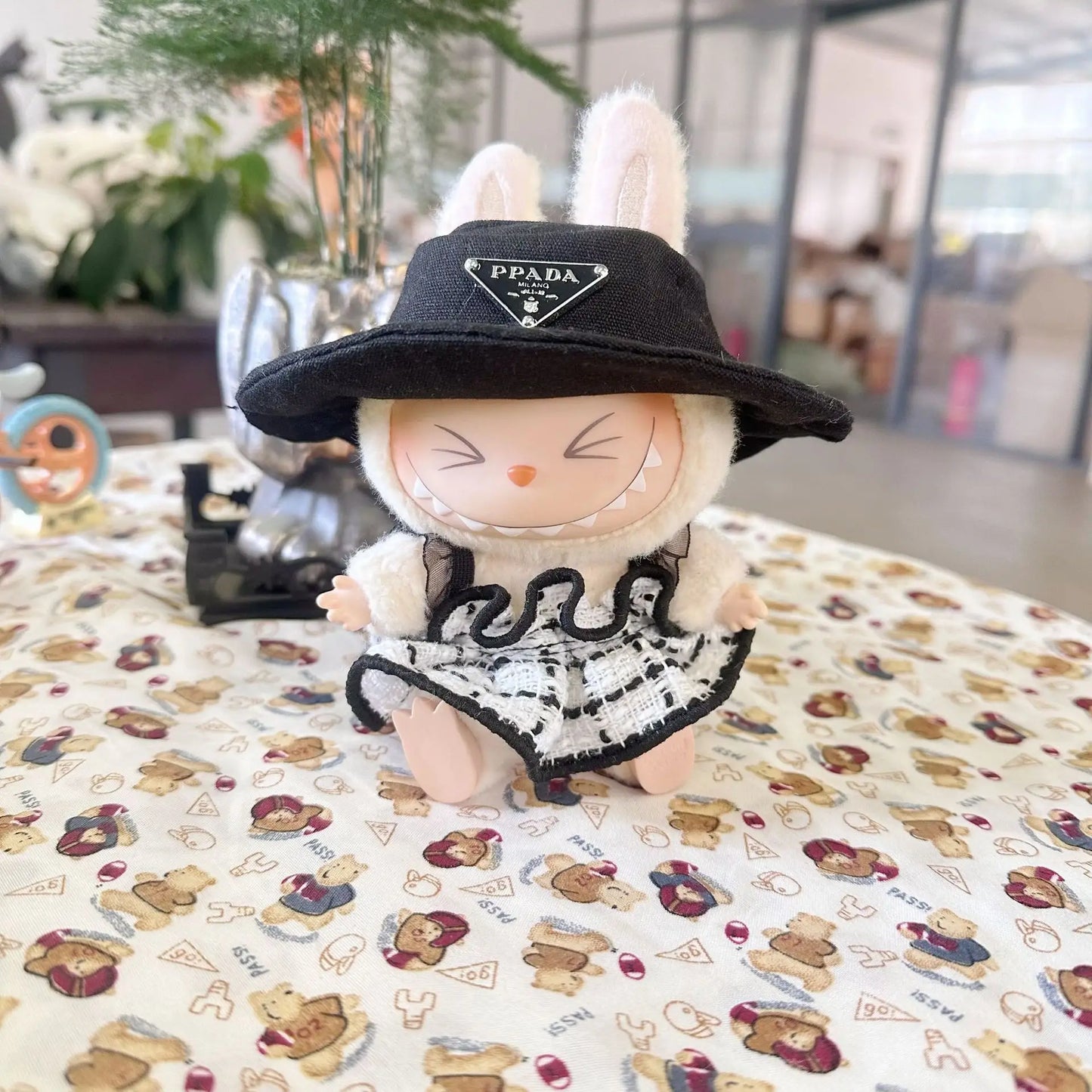 For 17Cm Labubu/Mokoko Clothes Outfit Labubu Sitting Party V1 V2 Baby Clothes Kpop Exo Bts Black and White Fragrant Skirt Set