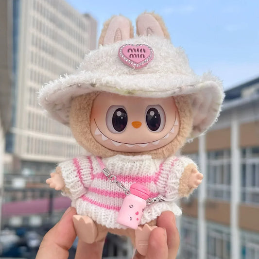 Labubu V1 V2 Party Pink White Striped Sweater Cup Clothing Idol Cute Doll Clothes Fashion Sweater Outfit Accessories Sitting