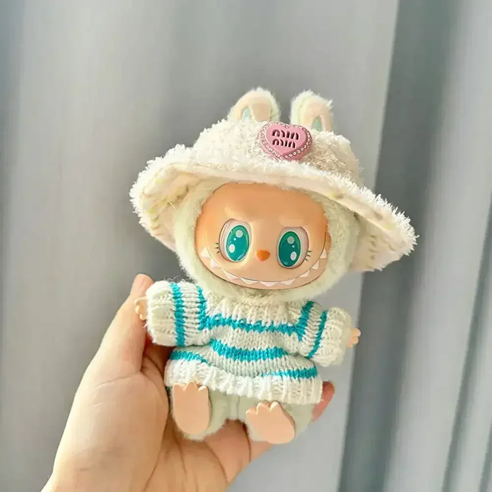 Labubu V1 V2 Party Pink White Striped Sweater Cup Clothing Idol Cute Doll Clothes Fashion Sweater Outfit Accessories Sitting
