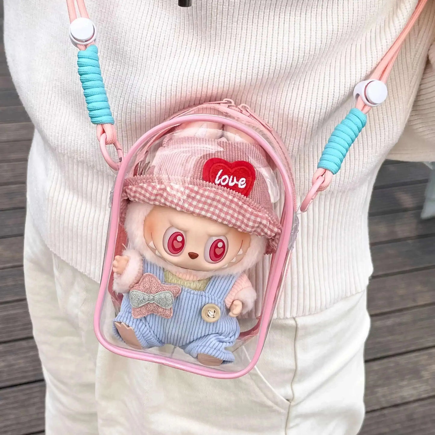 Labubu Protect Case Labubu Sitting Party 15Cm Cotton Doll Shoulder Pain Bag PVC Storage Bag Labubu
