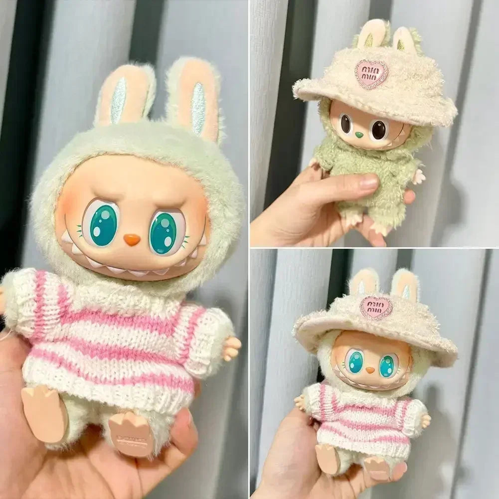 Labubu V1 V2 Party Pink White Striped Sweater Cup Clothing Idol Cute Doll Clothes Fashion Sweater Outfit Accessories Sitting