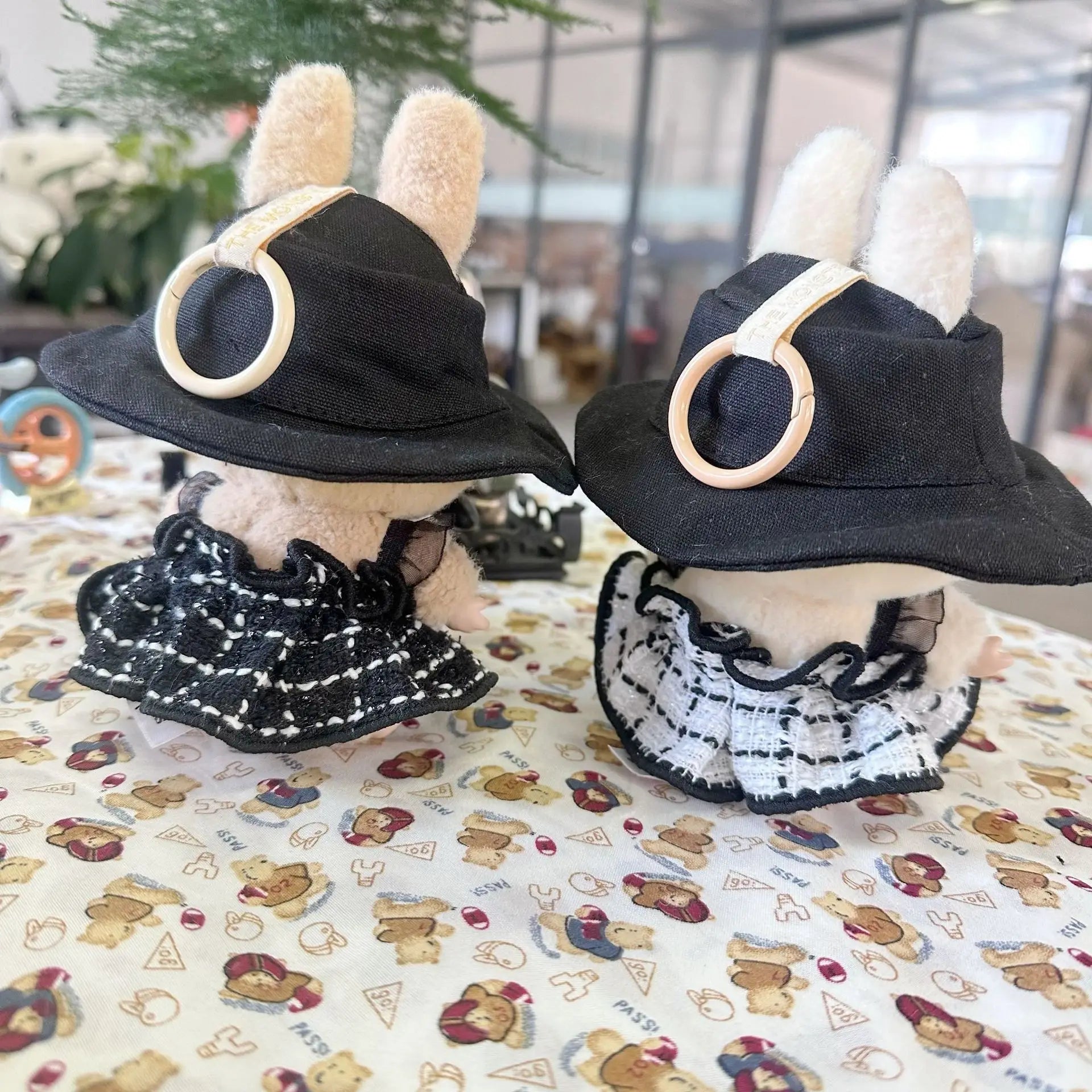 For 17Cm Labubu/Mokoko Clothes Outfit Labubu Sitting Party V1 V2 Baby Clothes Kpop Exo Bts Black and White Fragrant Skirt Set